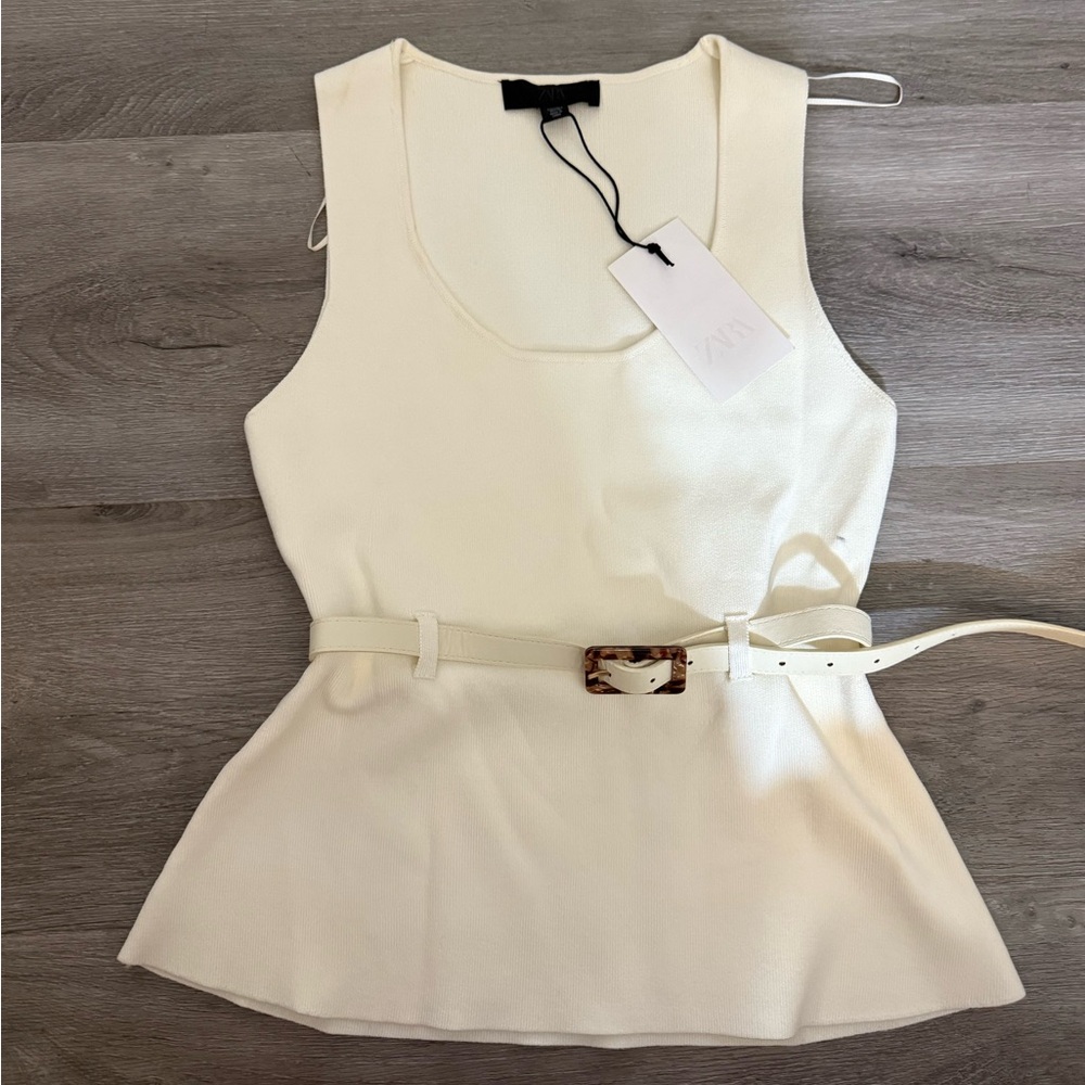 Zara Cream Sleeveless Top with Belt